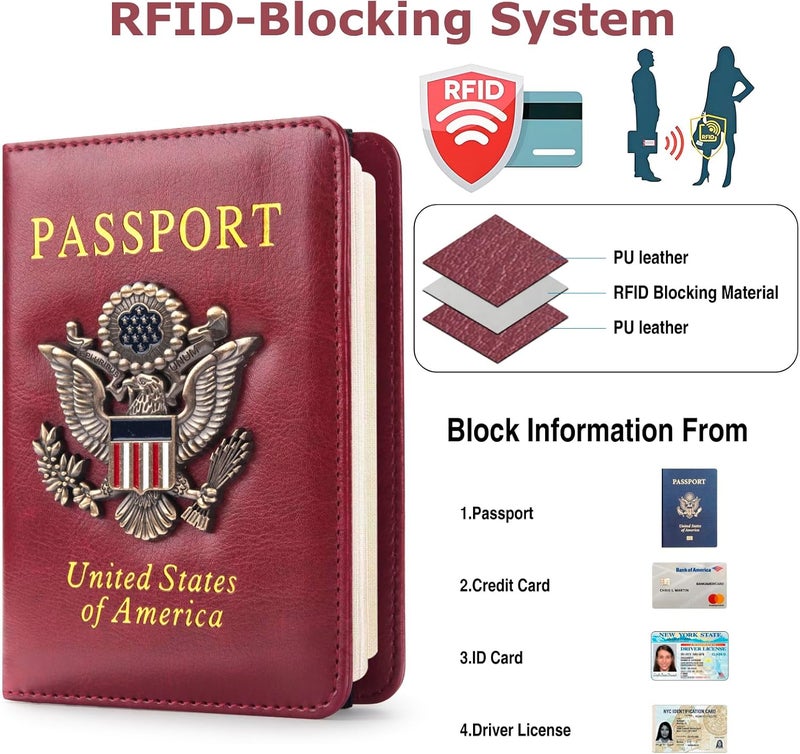FACATH Premium Passport Holder for Travel, RFID Blocking Passport Cover Slim, Durable & Travel-Friendly, Passport Wallet Keep Your Documents Safe & Organized (Wine Red) - Image 2